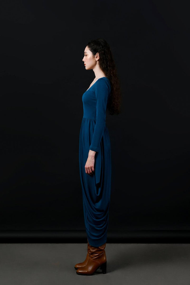 Angela Asymmetric Gathered Cotton Midi Dress MEAN BLVD
