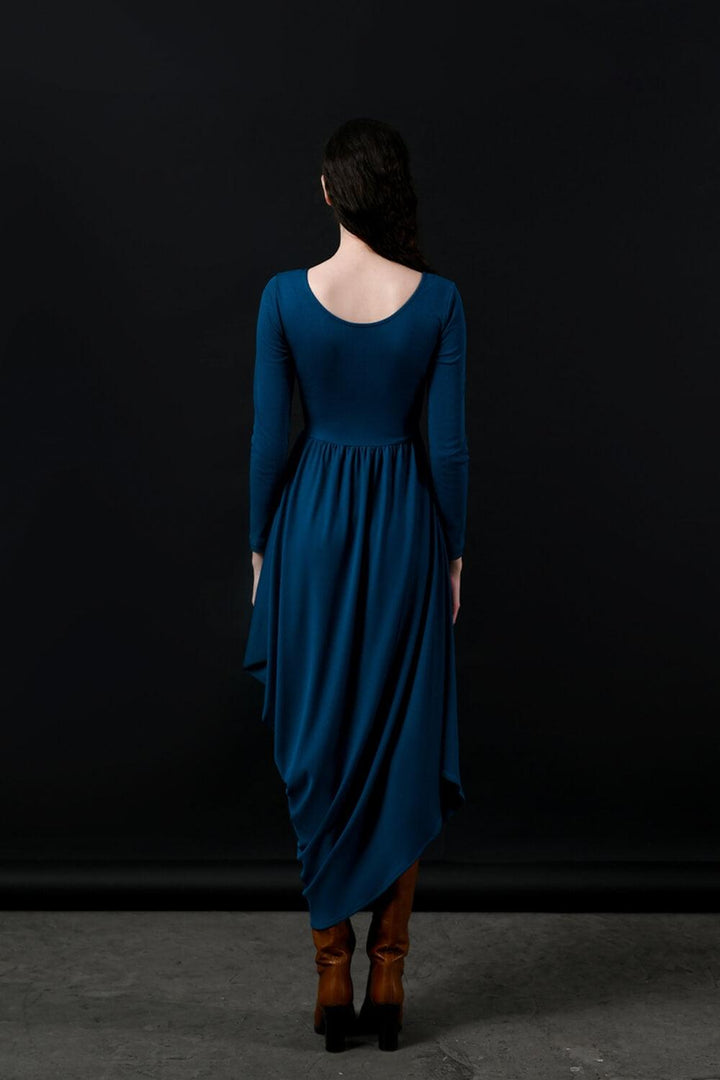 Angela Asymmetric Gathered Cotton Midi Dress MEAN BLVD