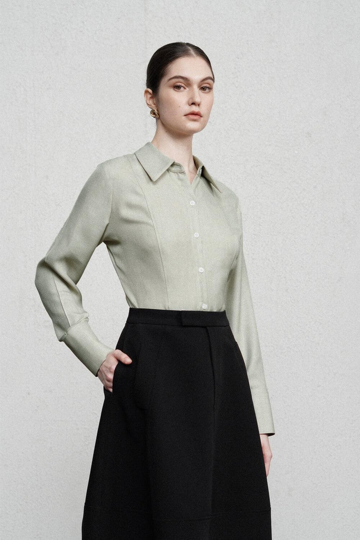 Angelica Fit and Flare Folded Collar Modal Shirt MEAN BLVD