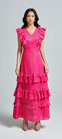 Anita A-line Ruffle Layer Linen Ankle Length Dress - MEAN BLVD