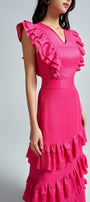 Anita A-line Ruffle Layer Linen Ankle Length Dress - MEAN BLVD