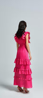 Anita A-line Ruffle Layer Linen Ankle Length Dress - MEAN BLVD