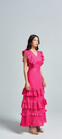 Anita A-line Ruffle Layer Linen Ankle Length Dress - MEAN BLVD