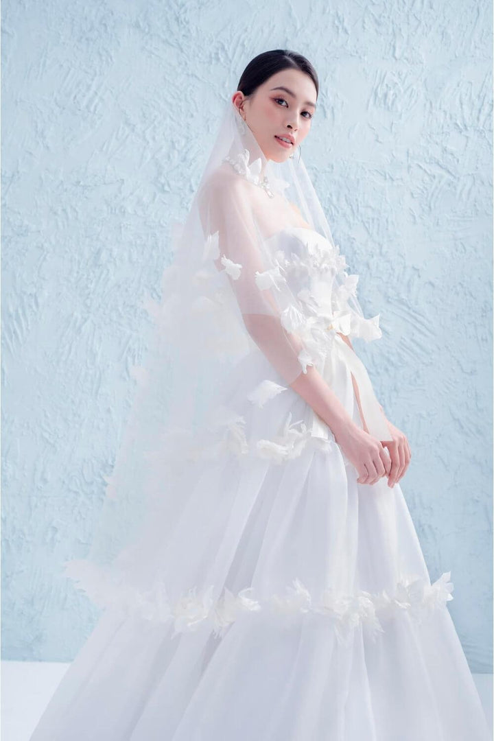 Anna Ball Gown Tierred Foam Organza Extra Long Length Dress MEAN BLVD