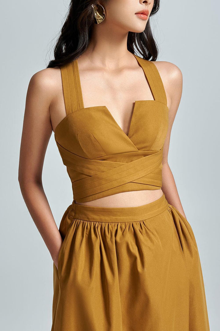 Anne Strappy Khaki Crop Top - MEAN BLVD