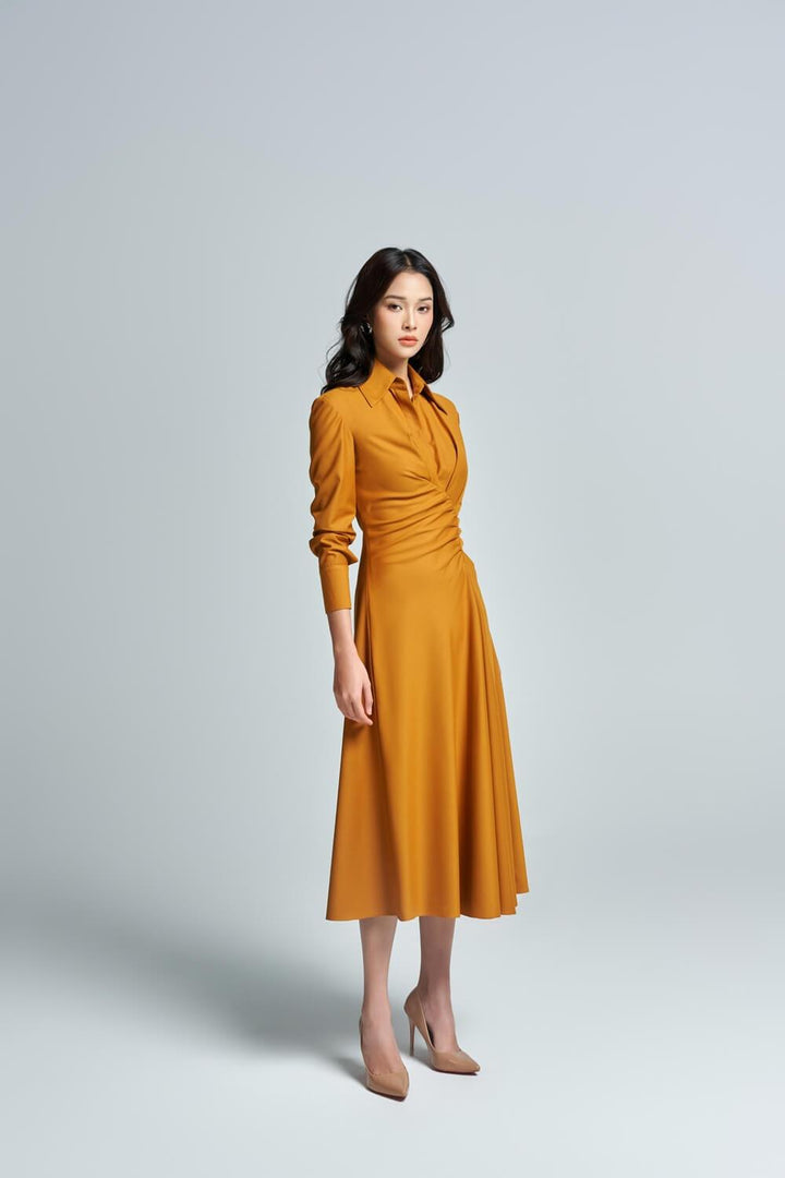 Anzu Shirt Cuff Sleeved Raw Fabric Midi Dress - MEAN BLVD