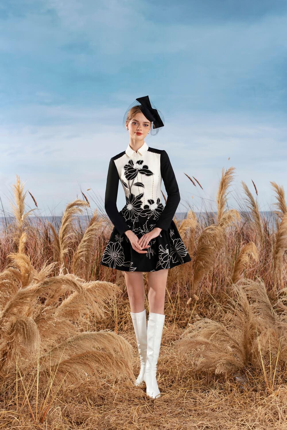 Apparel A-line Long Sleeved Wool Blend Mini Dress MEAN BLVD