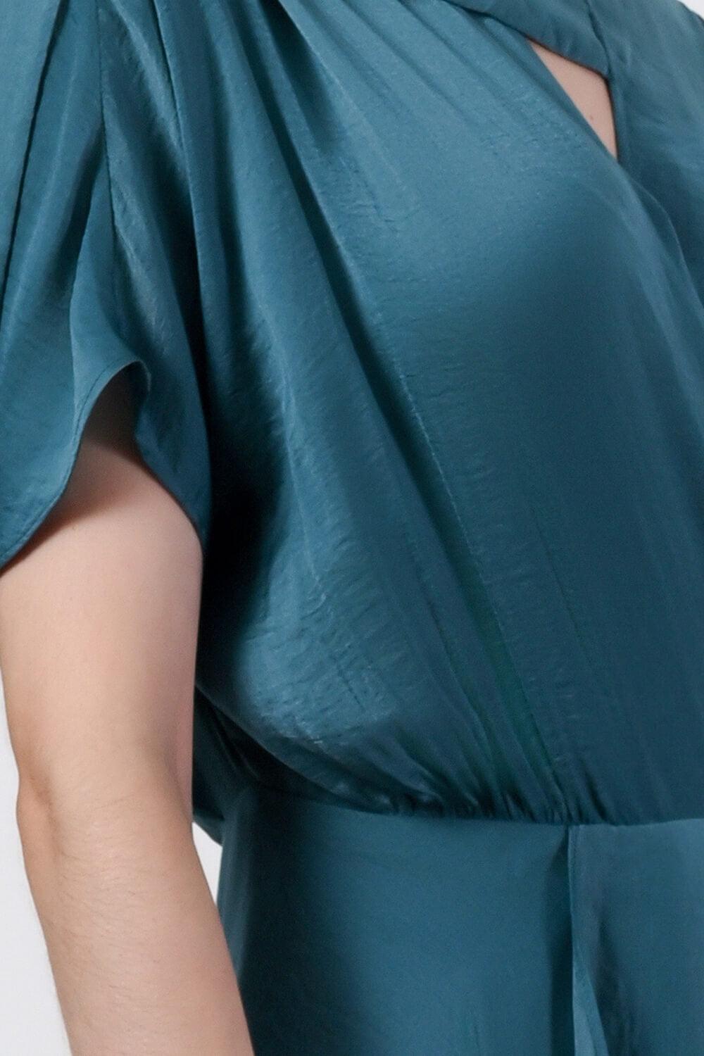 Ariel Asymmetric V-Neck Silk Midi Dress MEAN BLVD