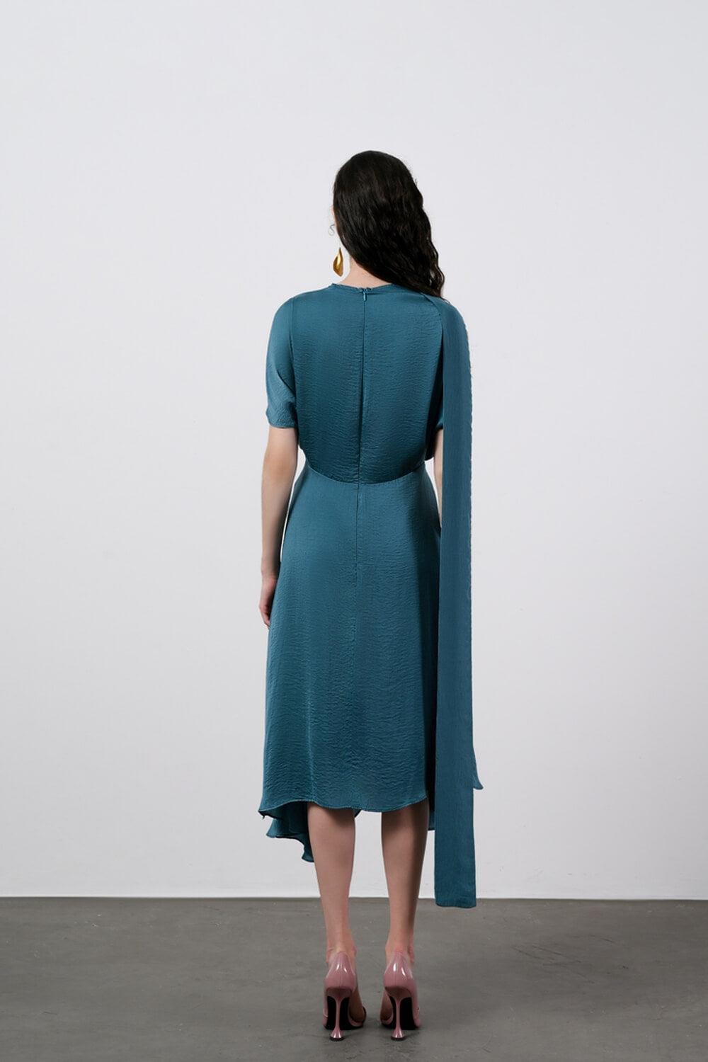 Ariel Asymmetric V-Neck Silk Midi Dress MEAN BLVD