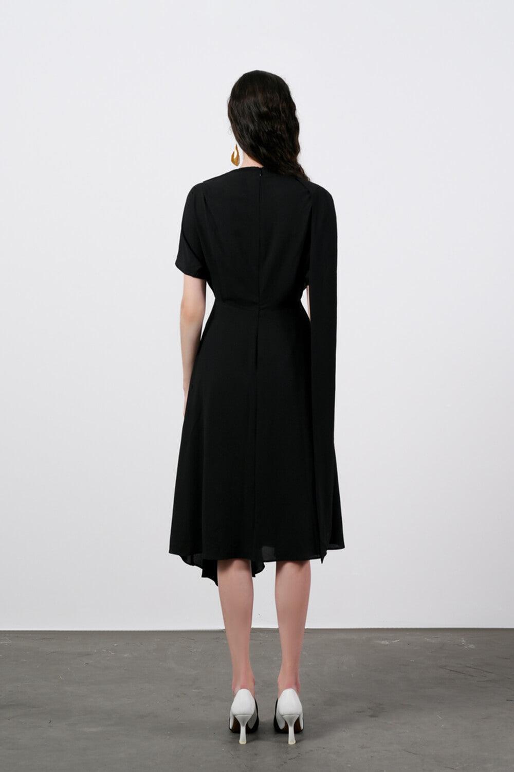 Ariel Asymmetric V-Neck Silk Midi Dress MEAN BLVD