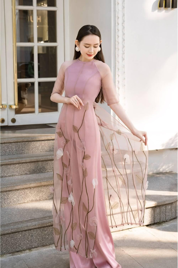 Arya Fitted Middle Sleeved Organza Long Length Ao Dai MEAN BLVD