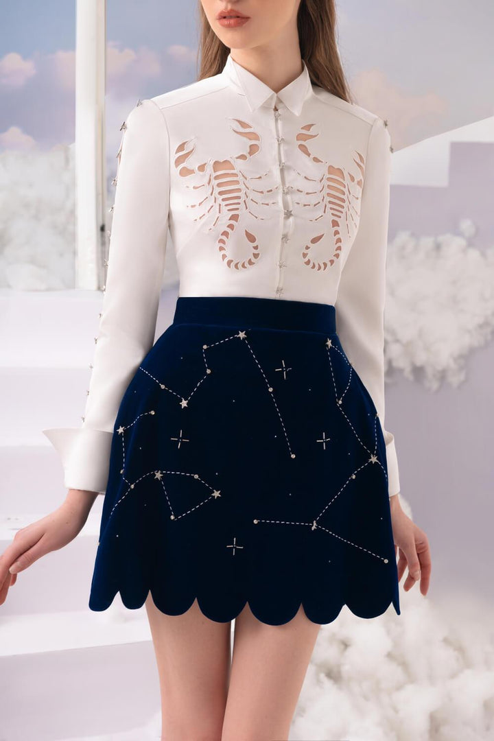Aurora A-line Embroidered Velvet Mini Skirt MEAN BLVD