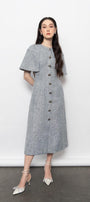 Ava A-line Button Tweed Midi Dress MEAN BLVD