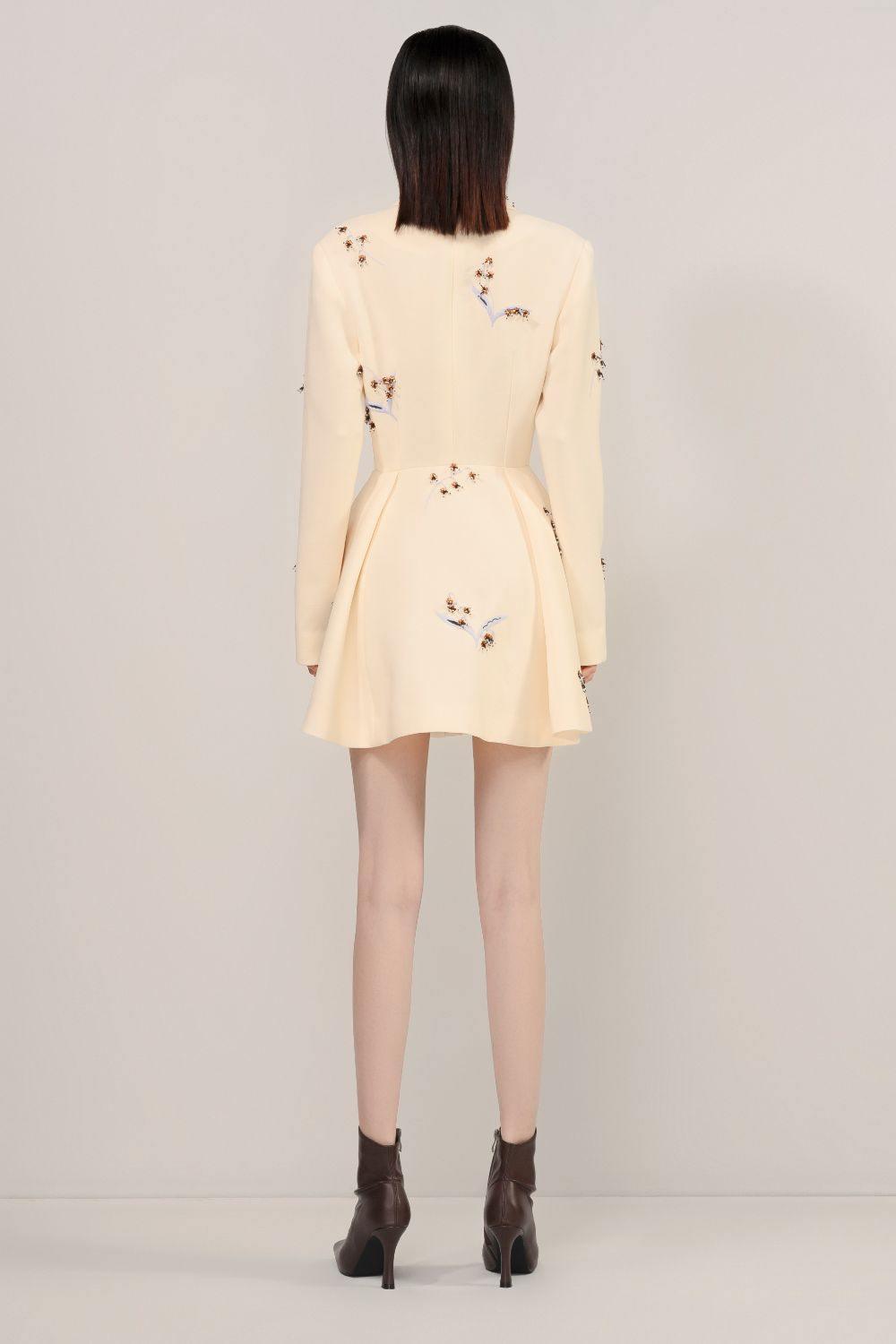 Women's Basil Fit and Flare Long Sleeved Wool Mini Dress XS/S/M/L Cream MEAN BLVD Customize / Cream