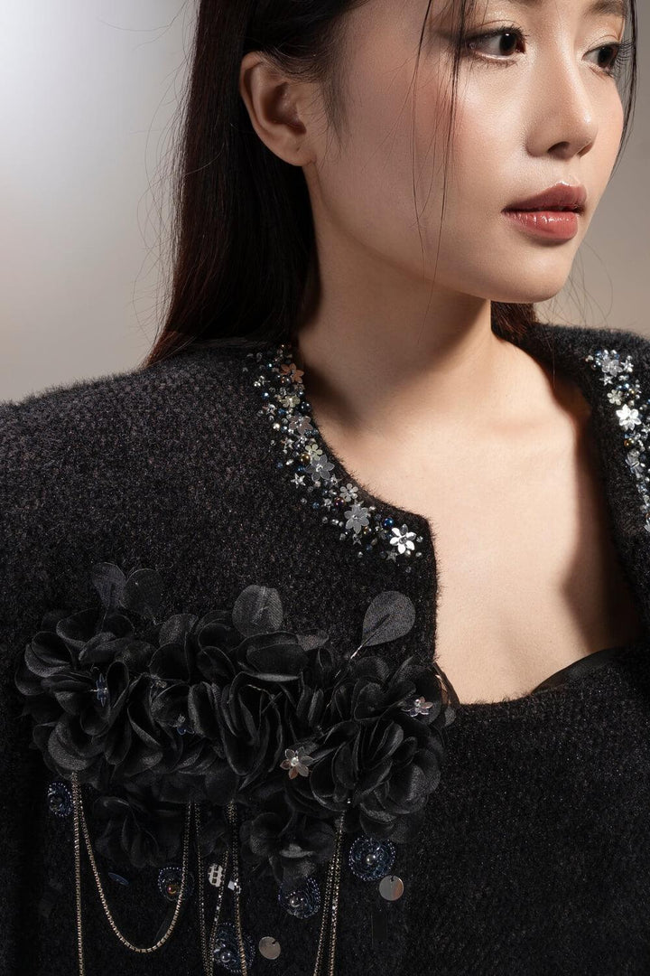 Black Rosa Cropped Long Sleeved Wool Coat MEAN BLVD