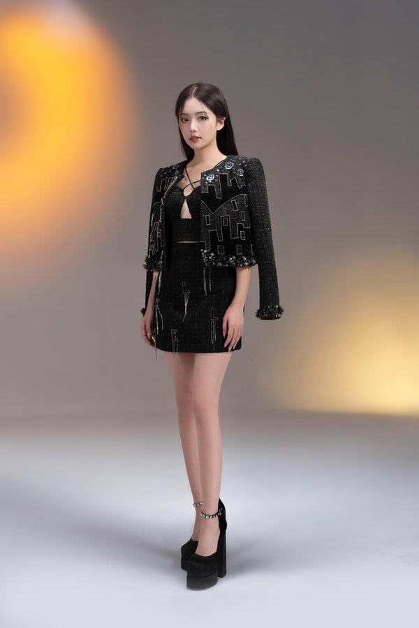 Black Swan A-line High Waist Tweed Mini Skirt MEAN BLVD