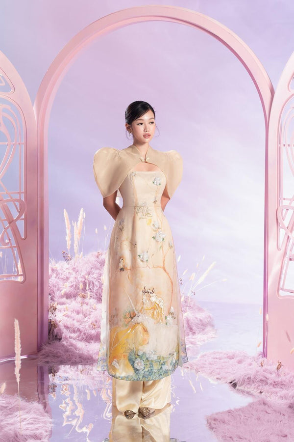 Blithe Fitted Cape Sleeved Organza Long Length Ao Dai MEAN BLVD