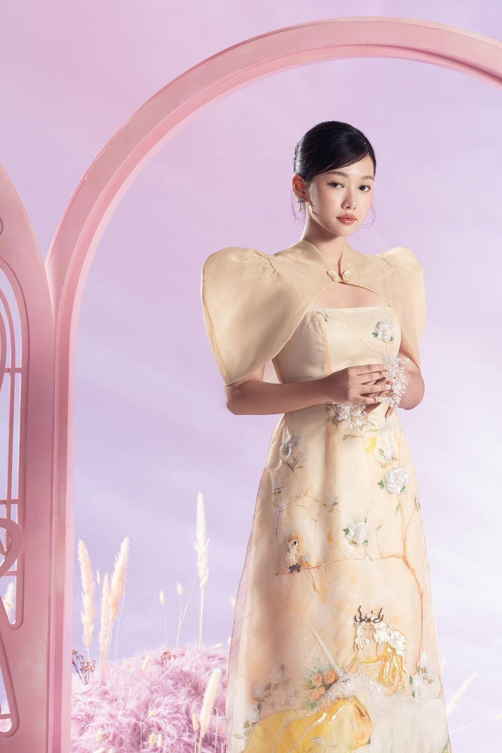 Blithe Fitted Cape Sleeved Organza Long Length Ao Dai MEAN BLVD