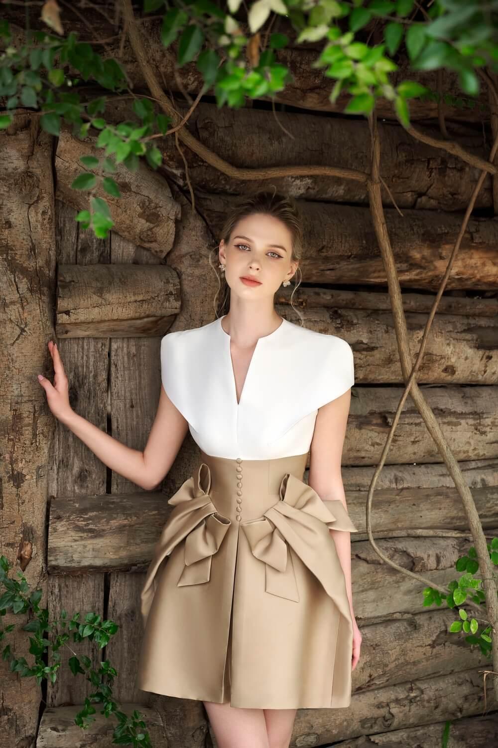 Women's Bovy A-line Short Sleeved Taffeta Mini Dress S/M/L Brown MEAN BLVD Customize / Brown Women's Bovy A-line Short Sleeved Taffeta Mini Dress S/M/L Brown MEAN BLVD Customize / Brown