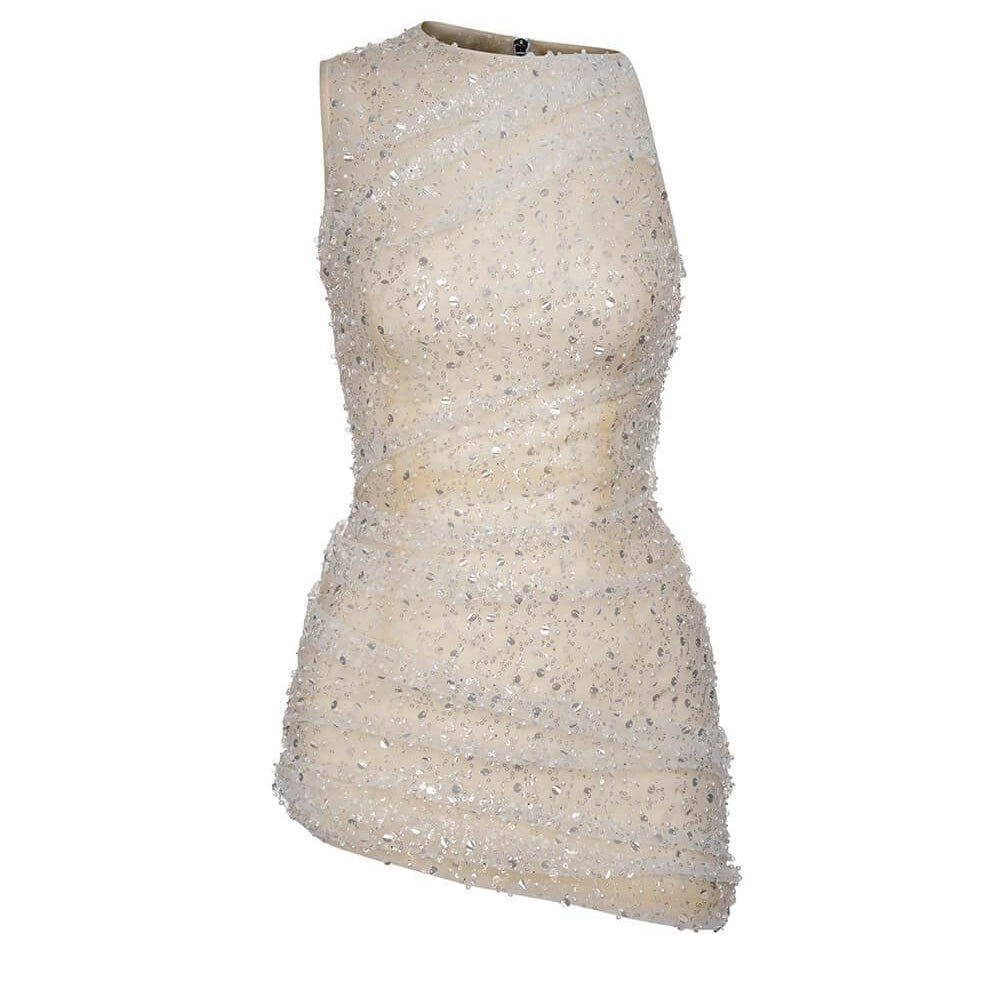 Briana Asymmetric Sleeveless Mesh Mini Dress - MEAN BLVD