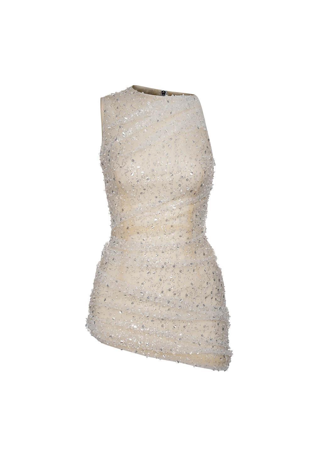 Briana Asymmetric Sleeveless Mesh Mini Dress - MEAN BLVD
