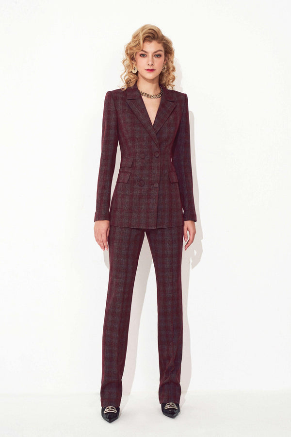 Burgundy Checked Slim Suit Jacket MEAN BLVD