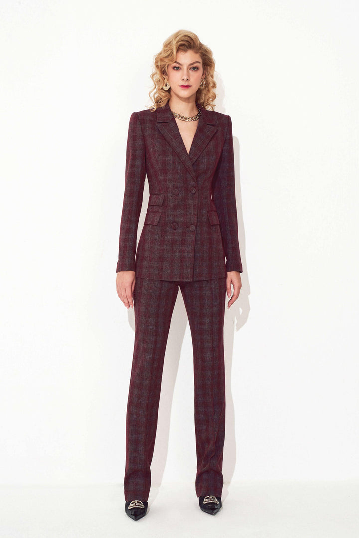 Burgundy Checked Slim Suit Jacket MEAN BLVD