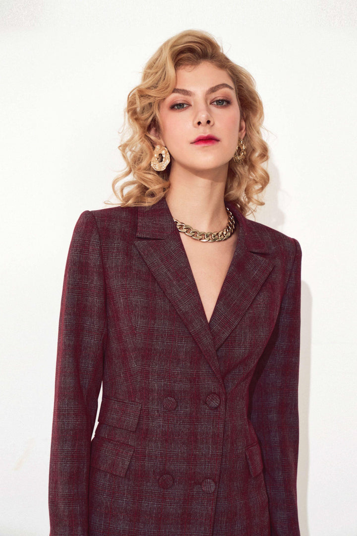 Burgundy Checked Slim Suit Jacket MEAN BLVD