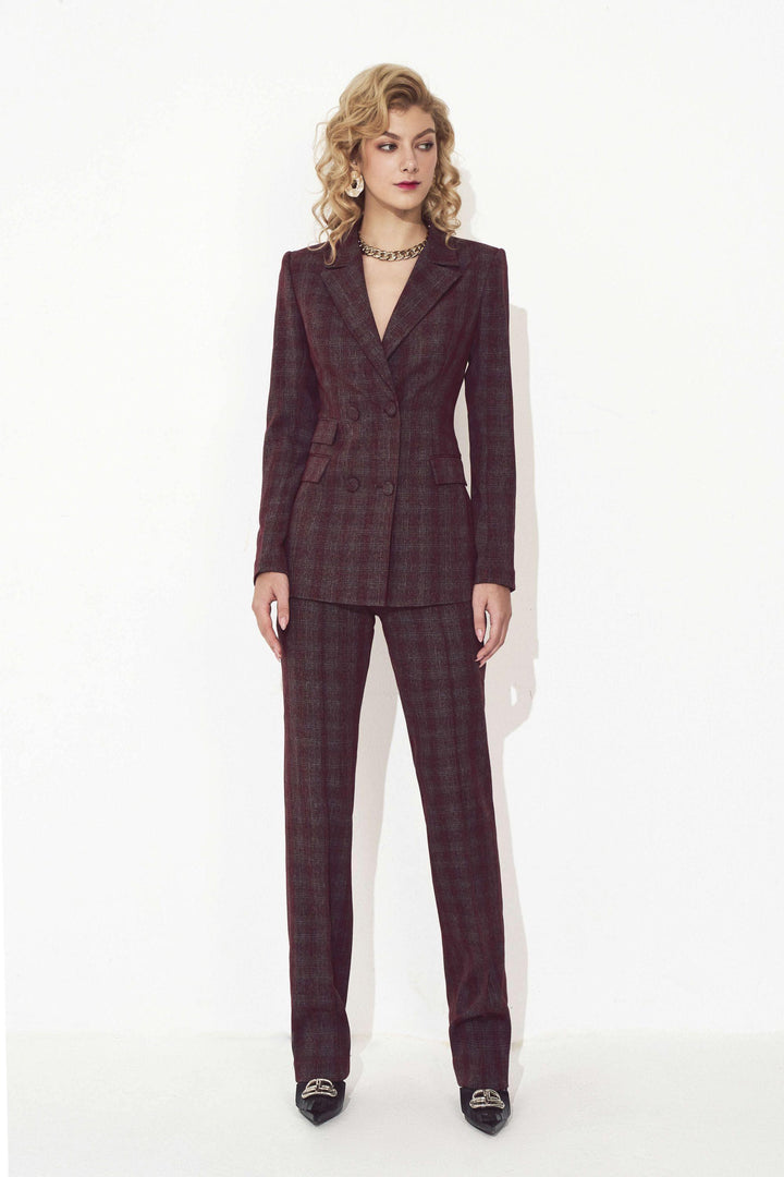 Burgundy Checked Slim Suit Jacket MEAN BLVD