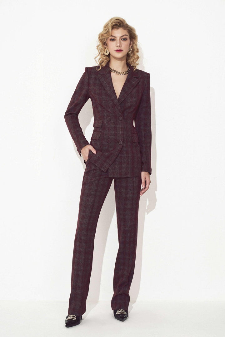 Burgundy Checked Slim Suit Jacket MEAN BLVD