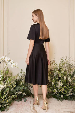 Camille Fit and Flare Round Neck Taffeta Silk Midi Dress | MEAN BLVD Camille Fit and Flare Round Neck Taffeta Silk Midi Dress | MEAN BLVD