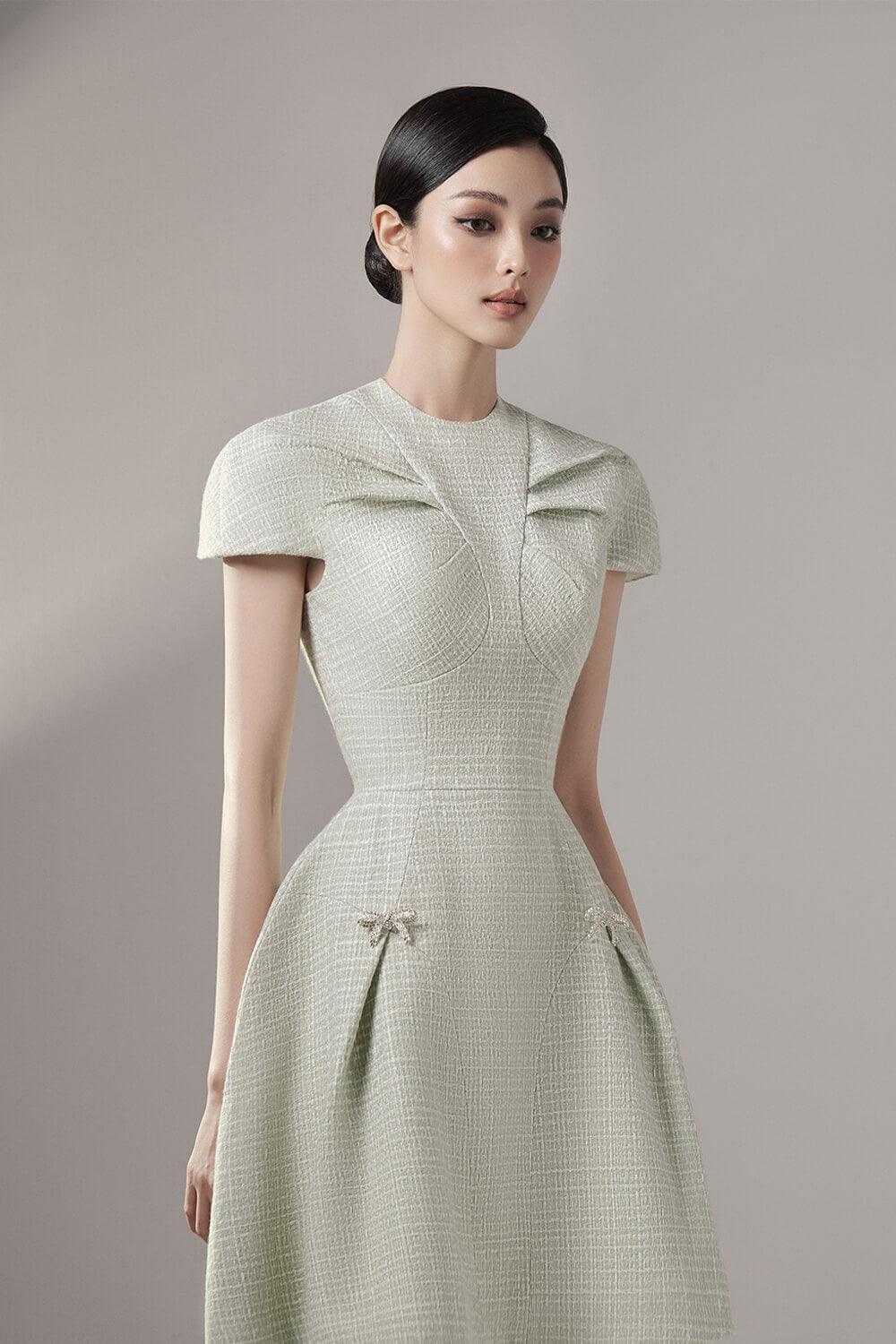 Carla A-line Short Sleeved Tweed Mini Dress XS / Glaucous Green