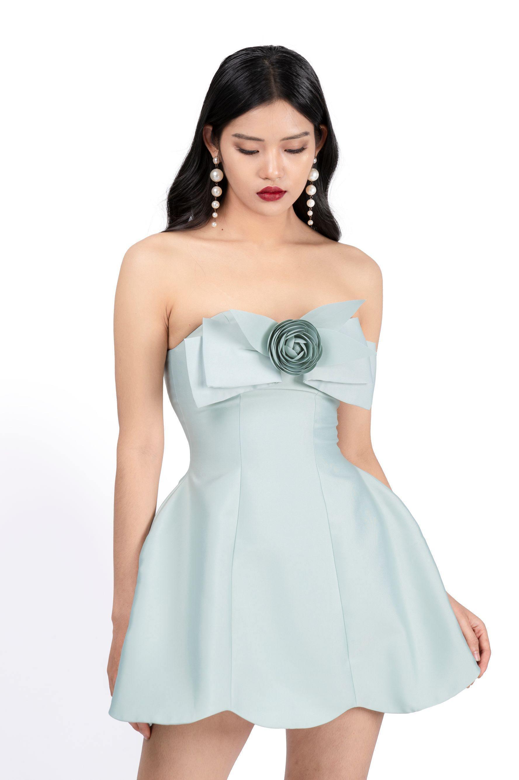 Women's Castle Strapless Draped Taffeta Mini Dress Xs/S/M/L Mint/White/Cream Mean Blvd S / Mint