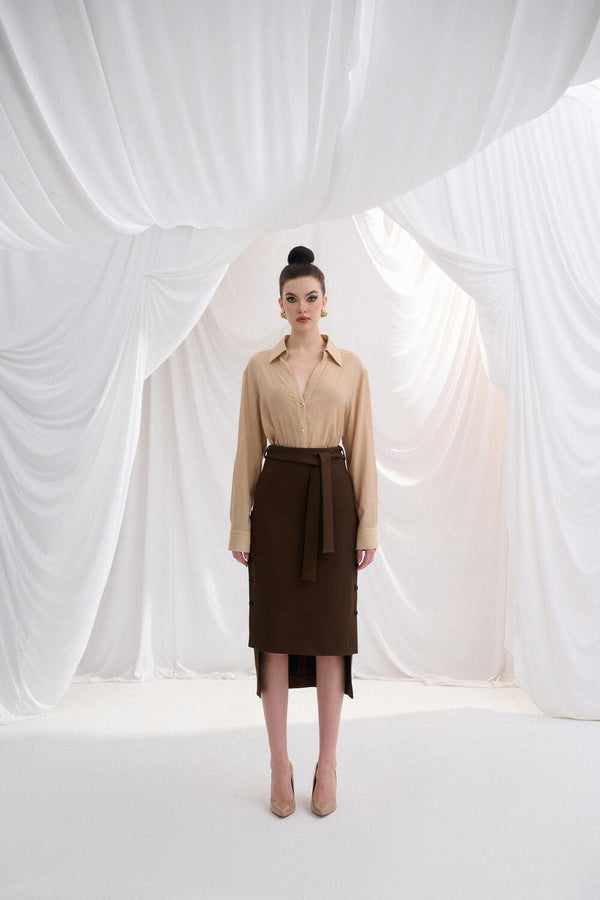 Cemila Asymmetric High Waist Wool Midi Skirt MEAN BLVD