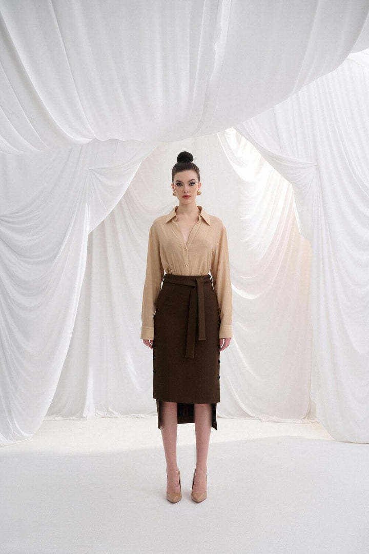 Cemila Asymmetric High Waist Wool Midi Skirt MEAN BLVD
