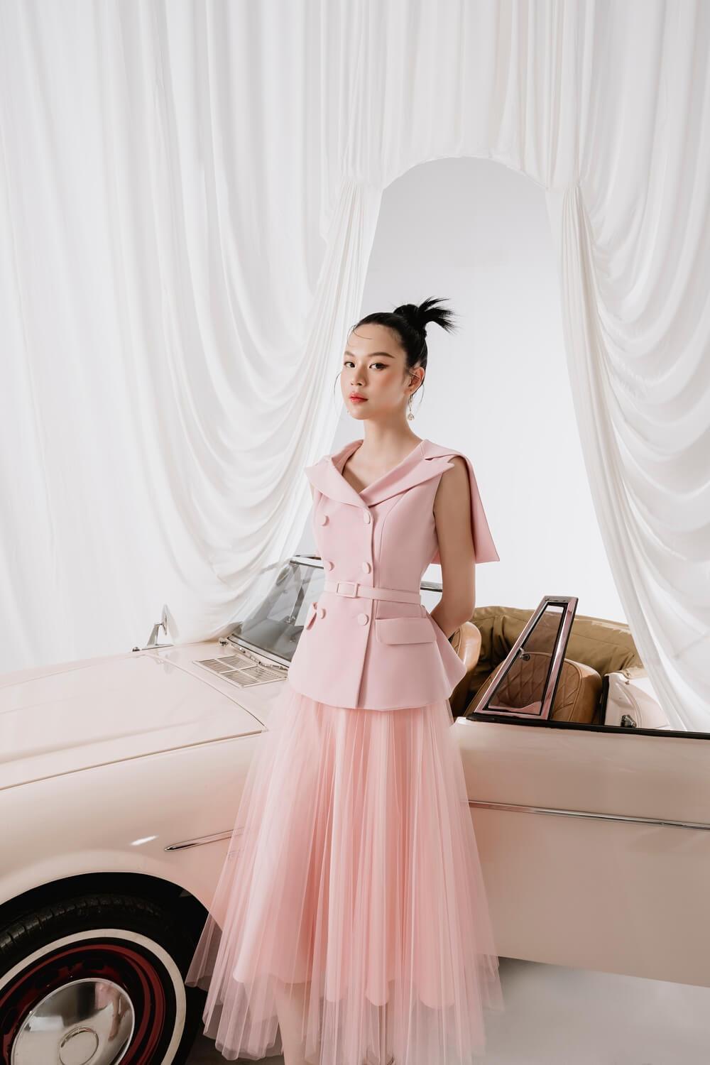 Chantel Fit and Flare Cape Shoulder Diamond Spandex Top MEAN BLVD