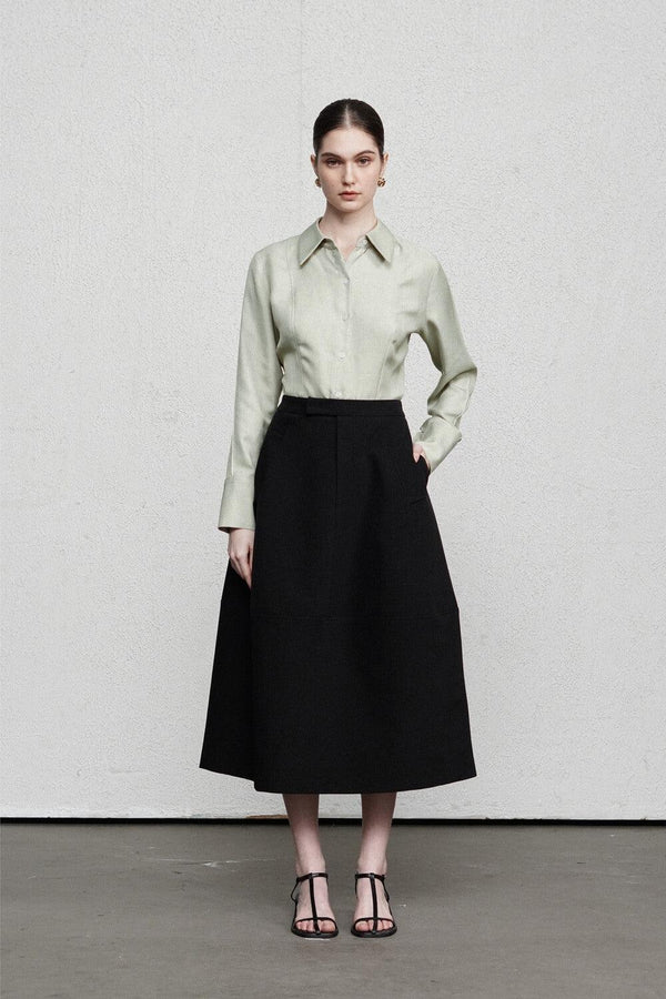 Charley A-line Side Pocket Polyester Midi Skirt MEAN BLVD