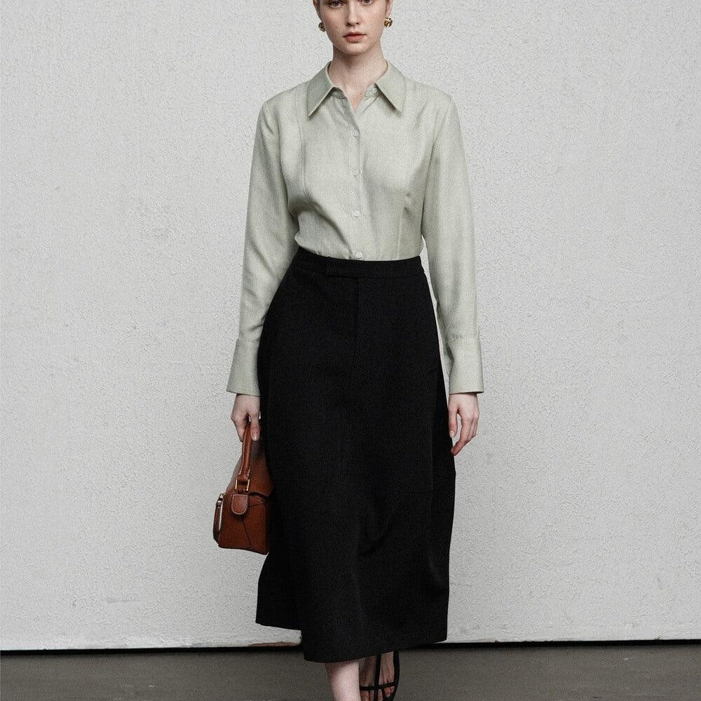 Charley A-line Side Pocket Polyester Midi Skirt MEAN BLVD