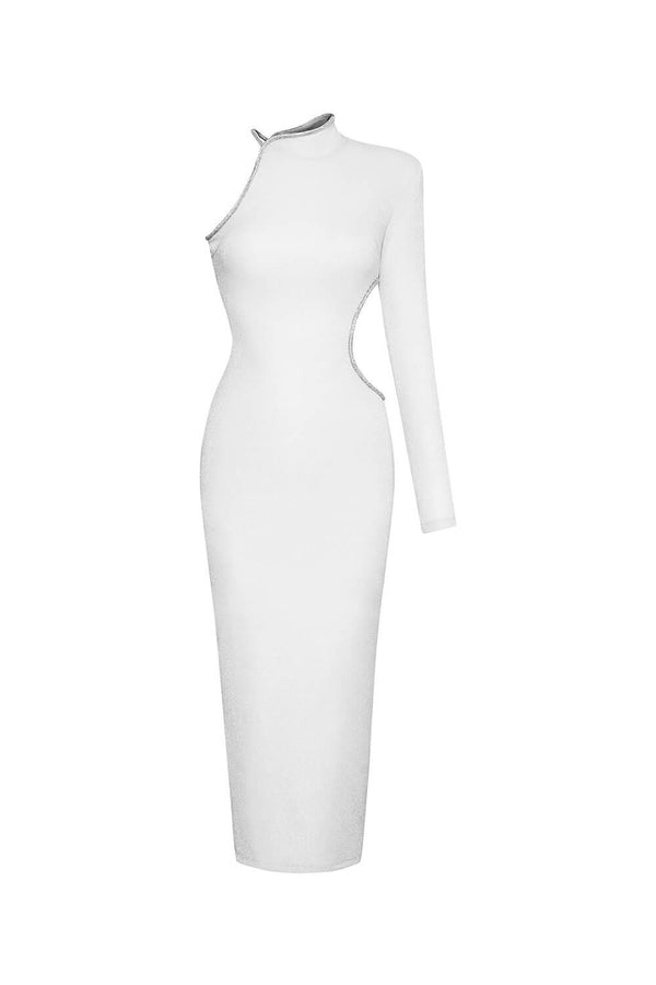 Chelsea Bodycon Asymmetric Sleeved Jersey Midi Dress - MEAN BLVD