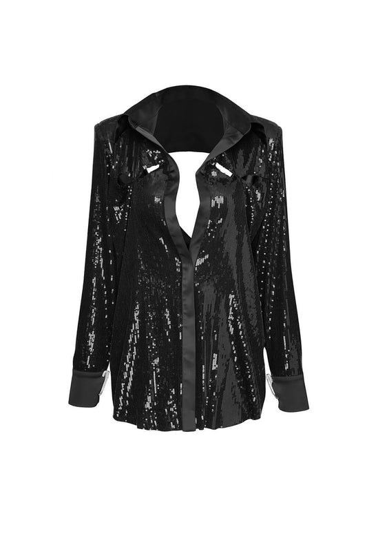 Christina Straight Long Sleeved Sequin Shirt - MEAN BLVD