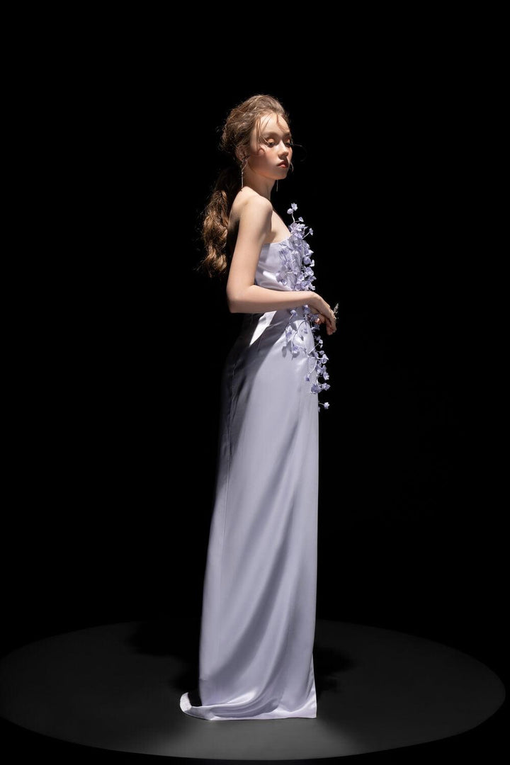 Connie Strapless Side Slit Silk Satin Extra Long Length Dress MEAN BLVD