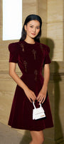 Costabile A-line Puffy Sleeved Velvet Mini Dress - MEAN BLVD