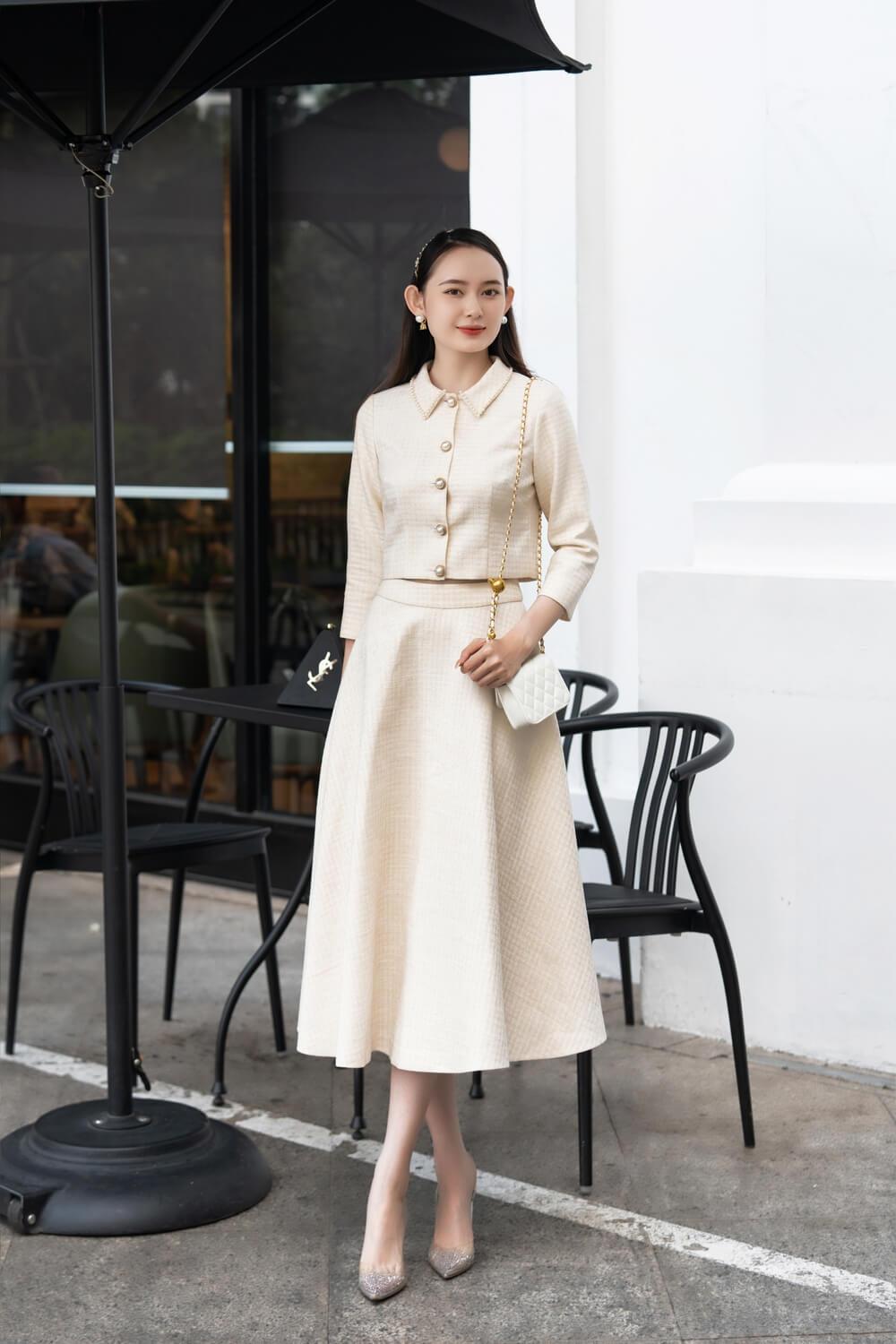 Daisy Fit and Flare Bracelet Sleeved Tweed Set MEAN BLVD