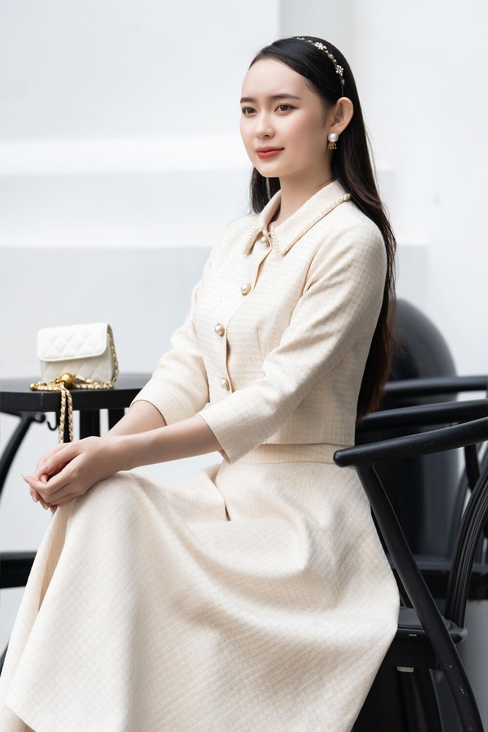 Daisy Fit and Flare Bracelet Sleeved Tweed Set MEAN BLVD