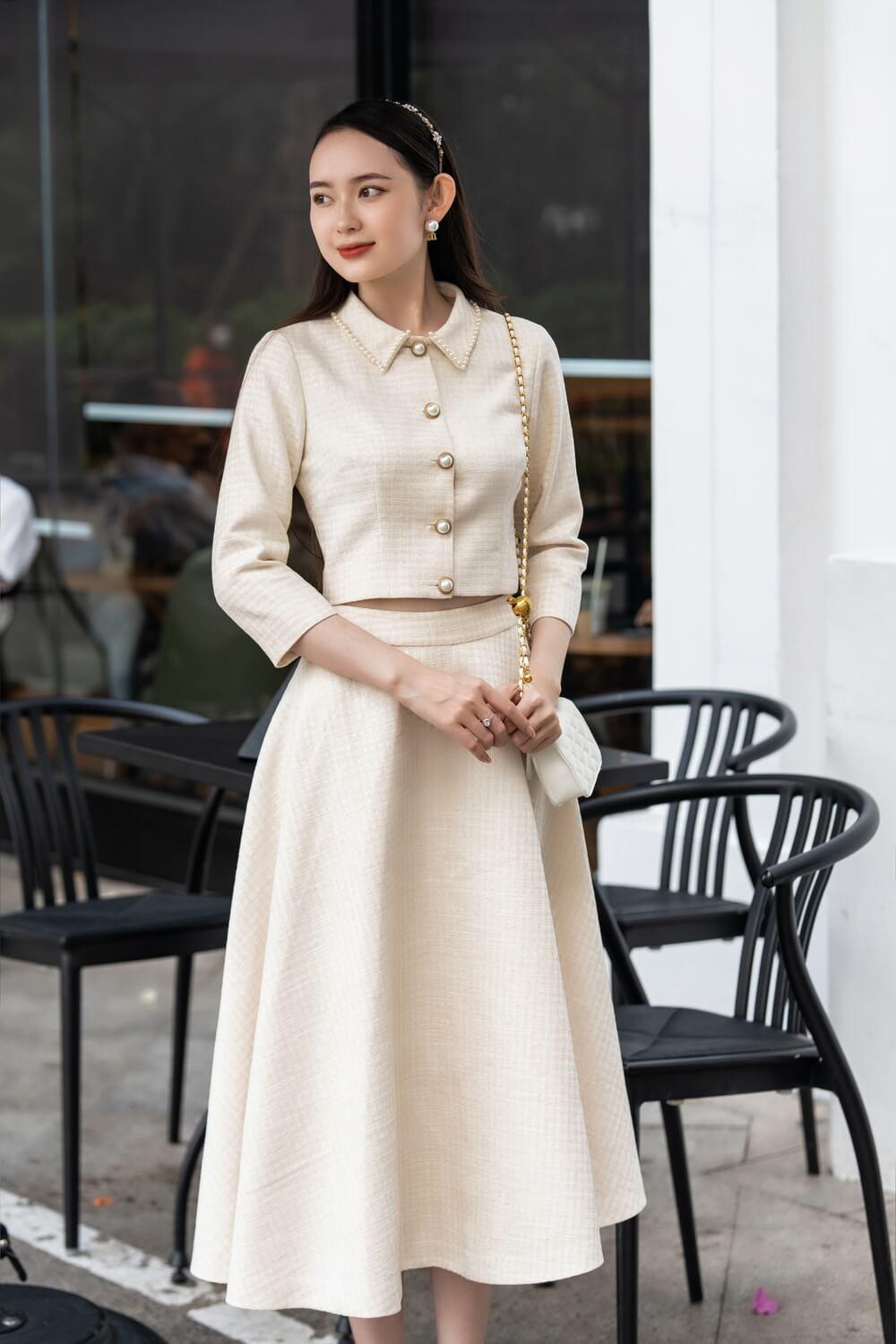 Daisy Fit and Flare Bracelet Sleeved Tweed Set MEAN BLVD