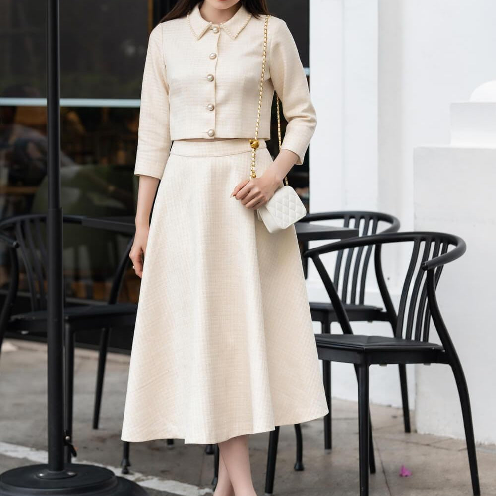 Daisy Fit and Flare Bracelet Sleeved Tweed Set MEAN BLVD