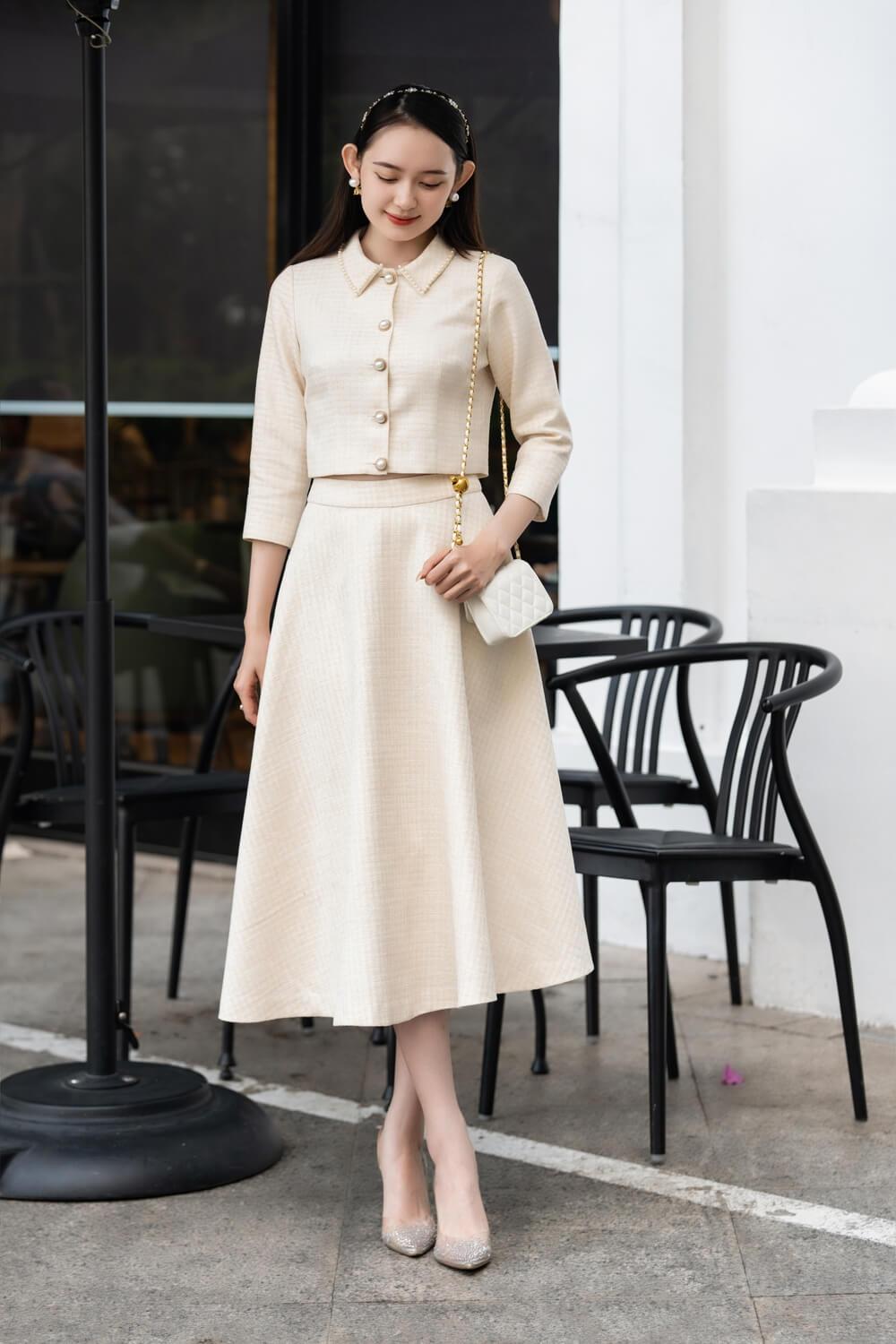 Daisy Fit and Flare Bracelet Sleeved Tweed Set MEAN BLVD
