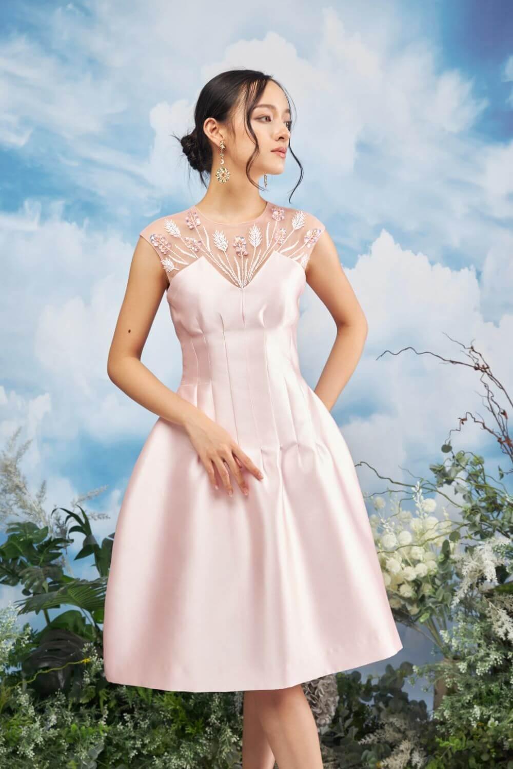 Women's Danilla Fit and Flare Sleeveless Mesh Taffeta Knee-Length Dress XS/S/M/L/XL Pink Mean Blvd XL / Pink