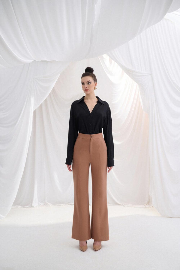 Della Flared High Waist Twill Ankle Length Pants MEAN BLVD