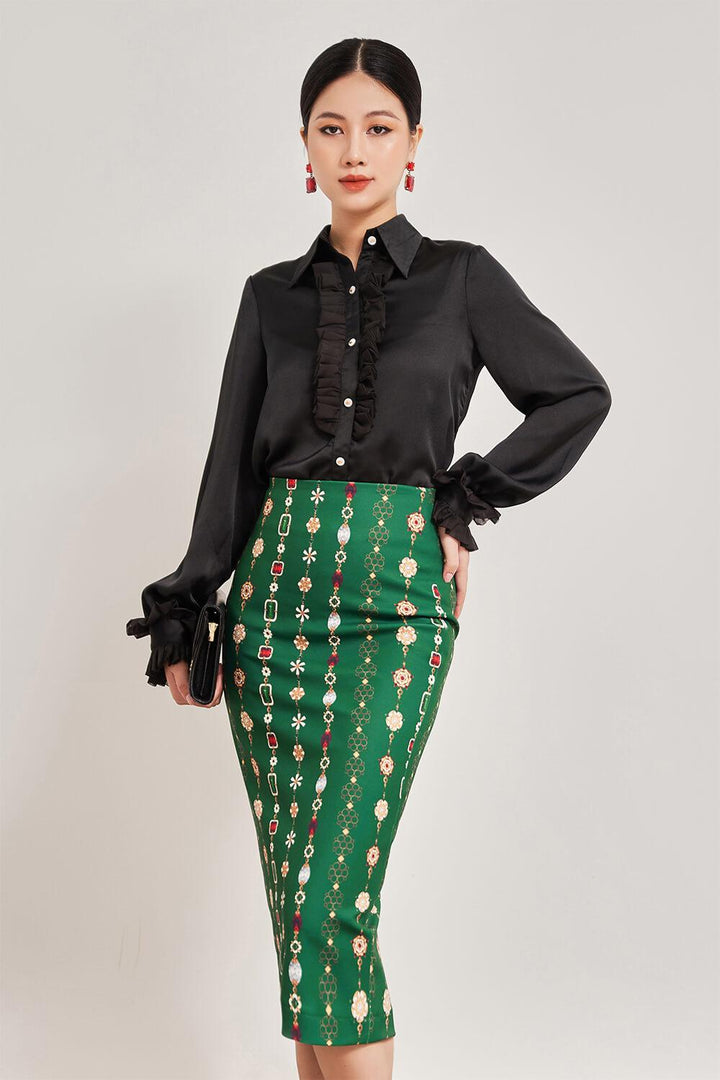 Demi Pencil High Waist Polyester Midi Skirt MEAN BLVD
